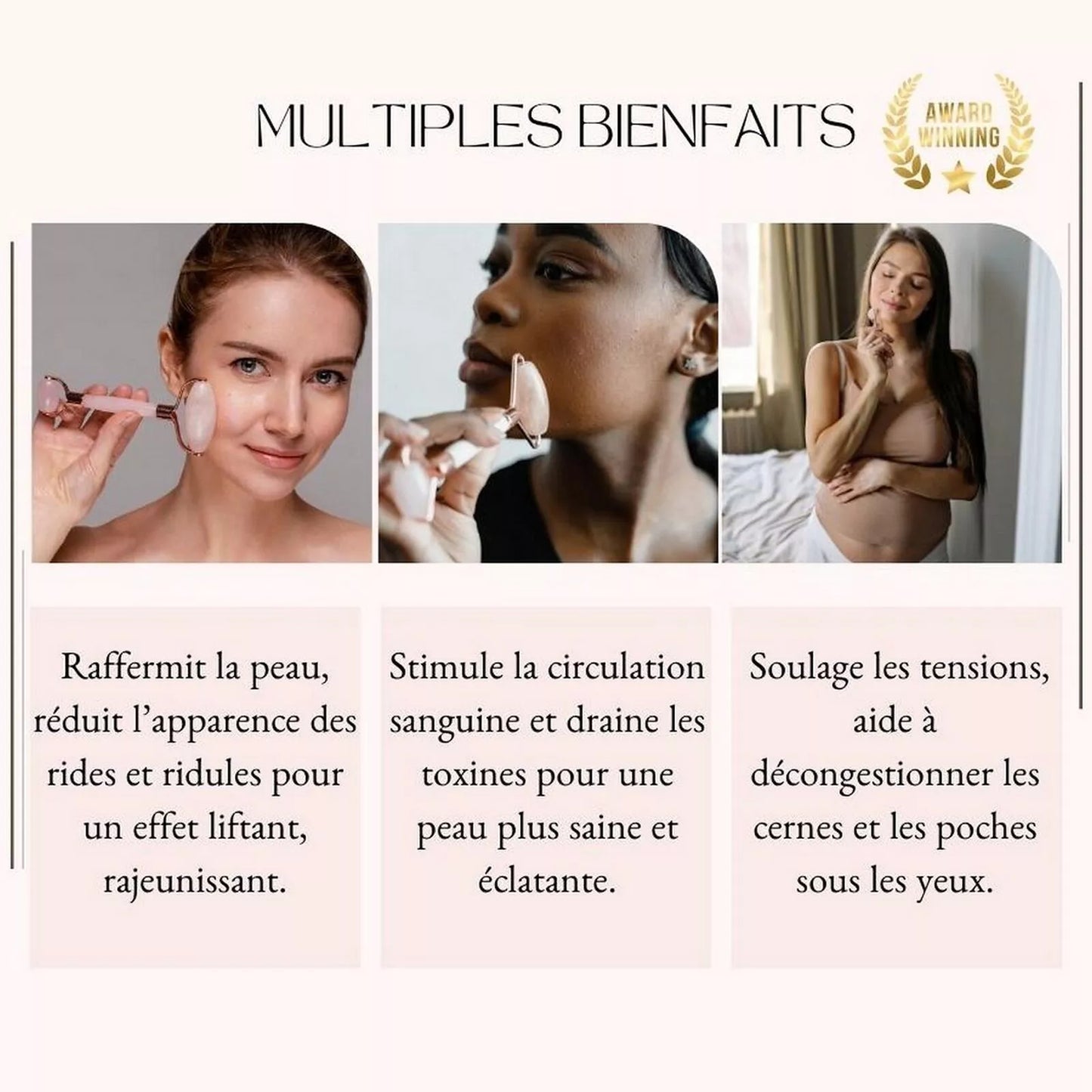 Masseur Visage Electrique en Quartz Rose naturelle