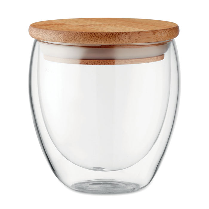 Verre borosilicate à double paroi avec couvercle en bambou